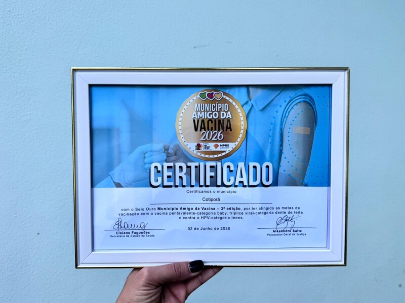  Pelo segundo ano consecutivo, Cotiporã conquista o Certificado Selo Ouro Município Amigo da Vacina! 